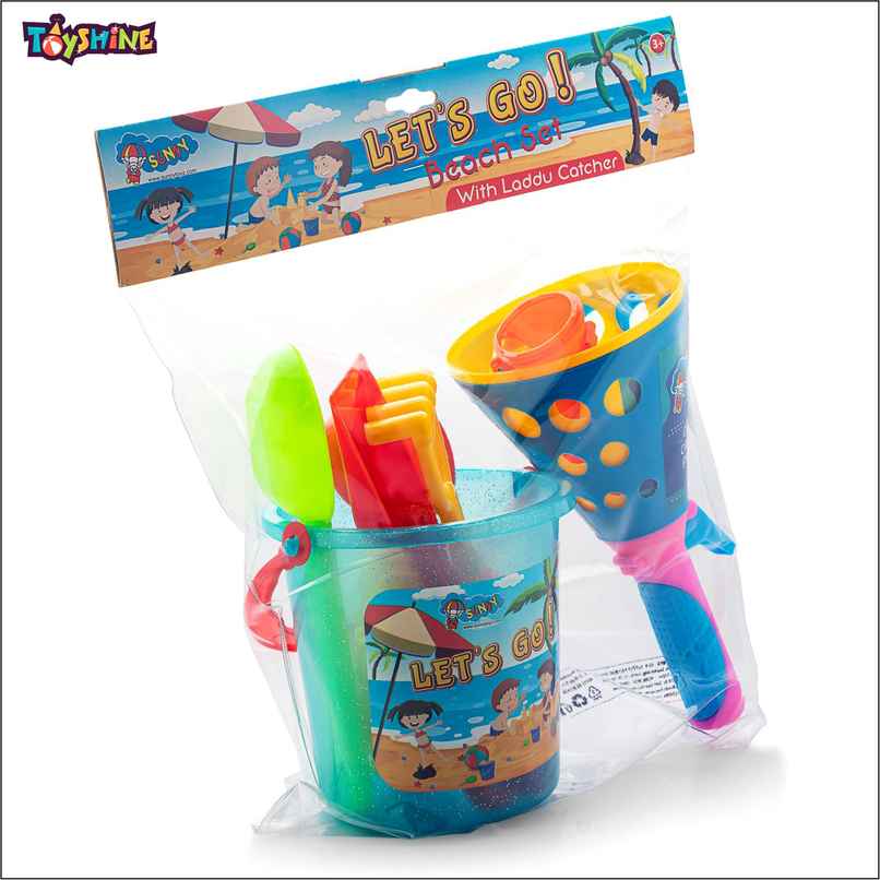 Toyshine 13 Pc Beach Play Set With Laddu Ball Catcher Game - Fun Sand Toys | Multicolor