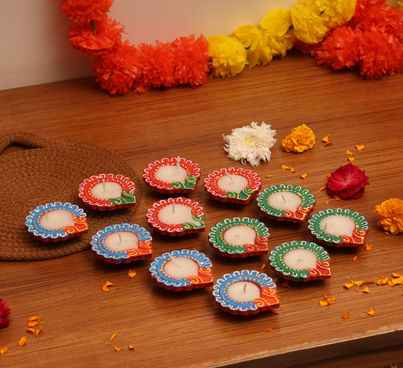 Designer Clay Wax Diya | Traditional | Diya-Festive | Pack Of 12 | Mangal Bhawan