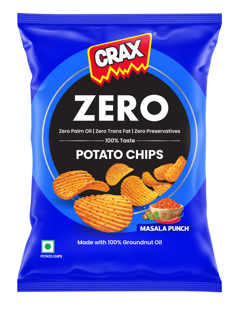 Crax Zero Masala Punch Potato Chips Snacks - No Palm Oil