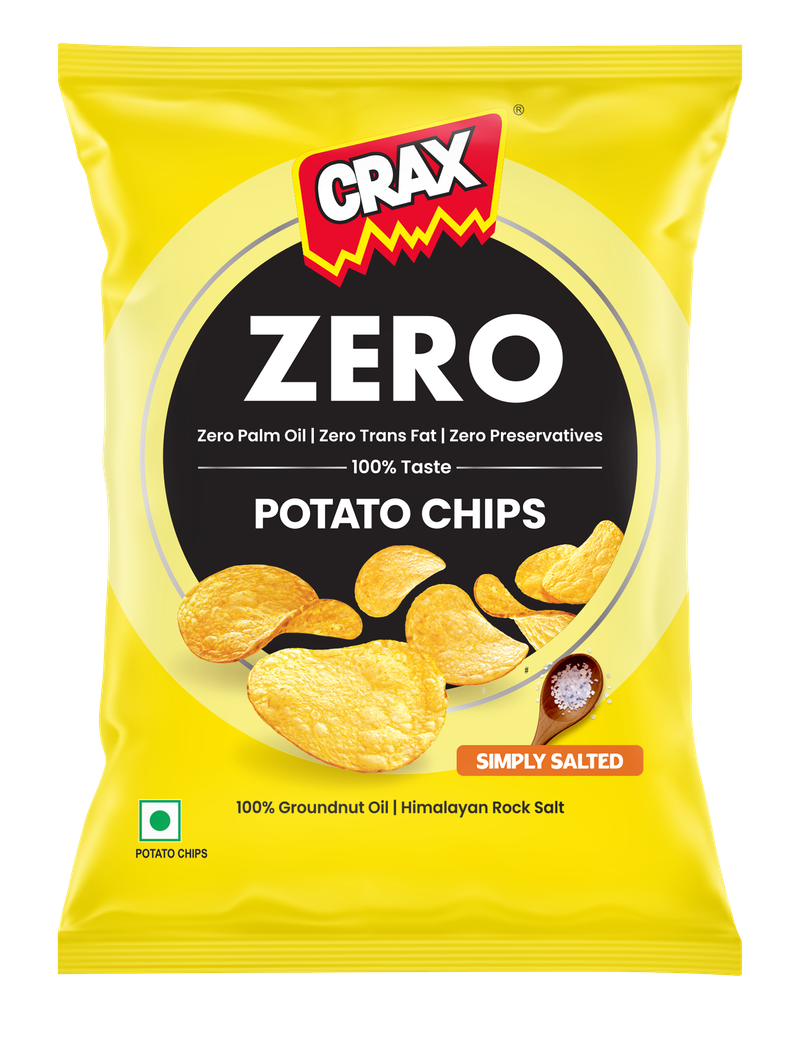 Crax Zero Classic Salted Potato Chips Snacks - No Palm Oil With Himalayan Rock Salt