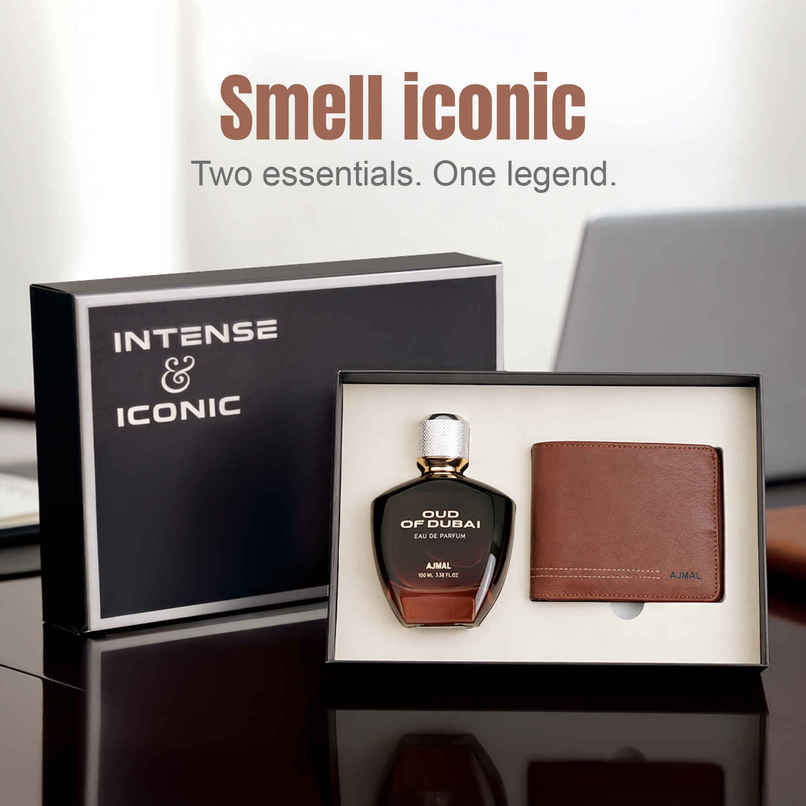 Ajmal Men's Gift Set Oud of Dubai EDP Leather Wallet