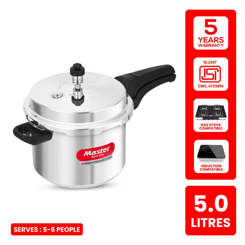 Master Aluminium Outer Lid Pressure Cooker 5 L, Gas and Induction Stove Compatible