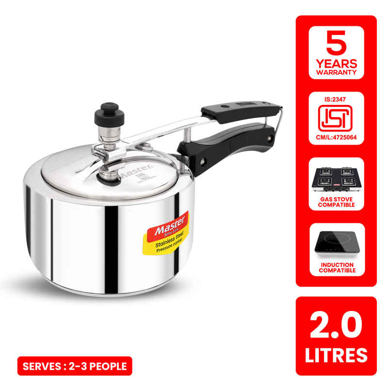 Master Stainless Steel Inner Lid Pressure Cooker 2 L, Gas and Induction Stove Compatible