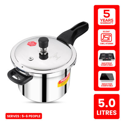 Master Stainless Steel Flat Outer Lid Pressure Cooker 5 L, Gas and Induction Stove Compatible