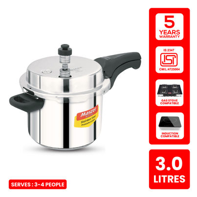 Master Stainless Steel Outer Lid Pressure Cooker 3 L, Gas and Induction Stove Compatible