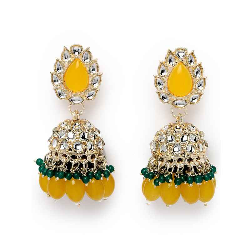 Studio Sukkhi Traditional Gold Plated Yellow Green Kundan Jhumka/Jhumki Earrings for Women
