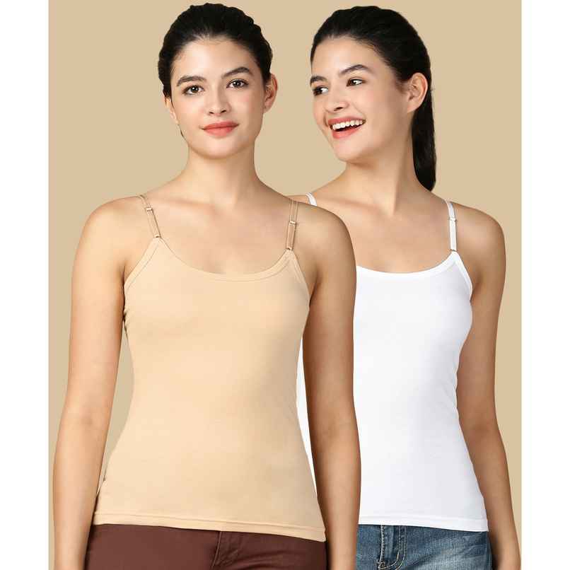 Lux Cozi Women s Premium Ultra Soft Cotton Camisole White and Beige | Size-S Lux Cozi Women s Premium Ultra Soft Cotton Camisole White and Beige | Size-S
