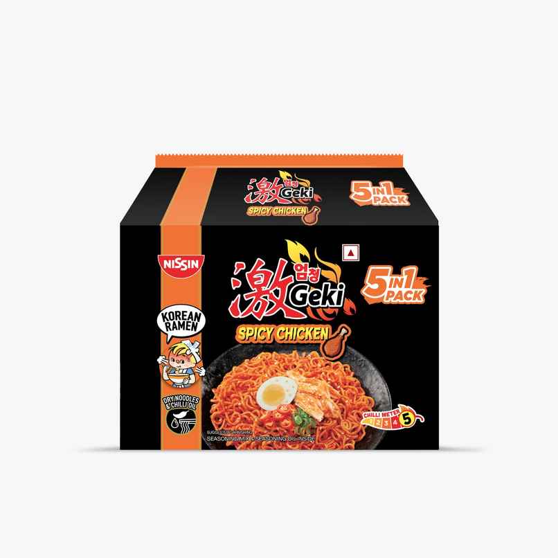 Nissin Geki - Hot and Spicy Korean Chicken Flavoured Ramen Instant Noodles | 5 in 1 pack Nissin Geki - Hot and Spicy Korean Chicken Flavoured Ramen Instant Noodles | 5 in 1 pack