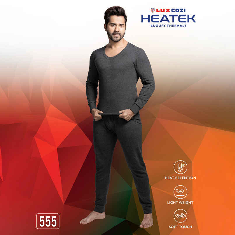 Lux Cozi Men's Heatek Thermal Comfort, Stretchable & Super Warm Set | Black Melange-80