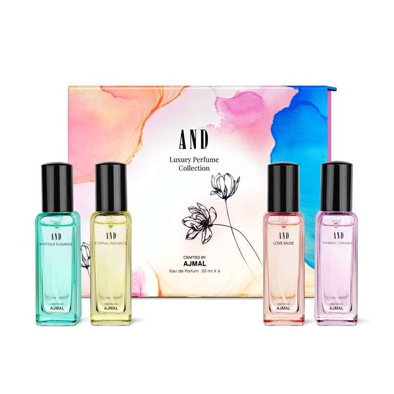 Ajmal Edp Gift Set For Women With Ethereal Dreamer, Love Muse (Pack Of 4) Of 20ml Each Ajmal Edp Gift Set For Women With Ethereal Dreamer, Love Muse (Pack Of 4) Of 20ml Each