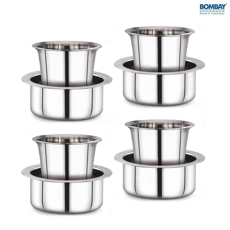Bombay Kookware Stainless Steel Coffee Cup Dabara & Tumbler For Filter Coffee/Tea (Set Of 4)