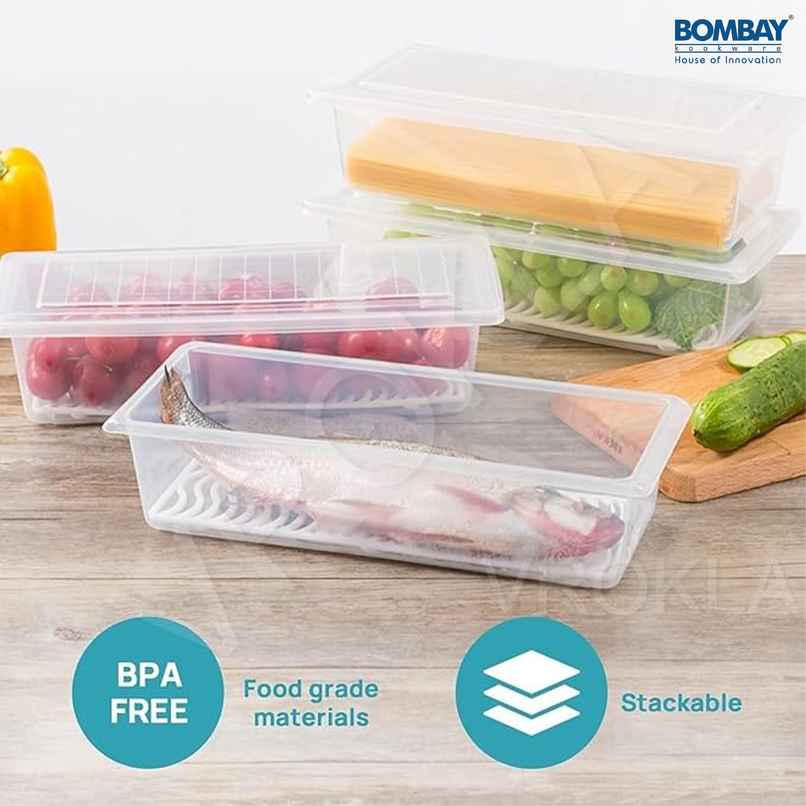 6pcs Fridge Storage Boxes Fridge Organizer with Removable Drain Plate and Lid | 1500 Ml