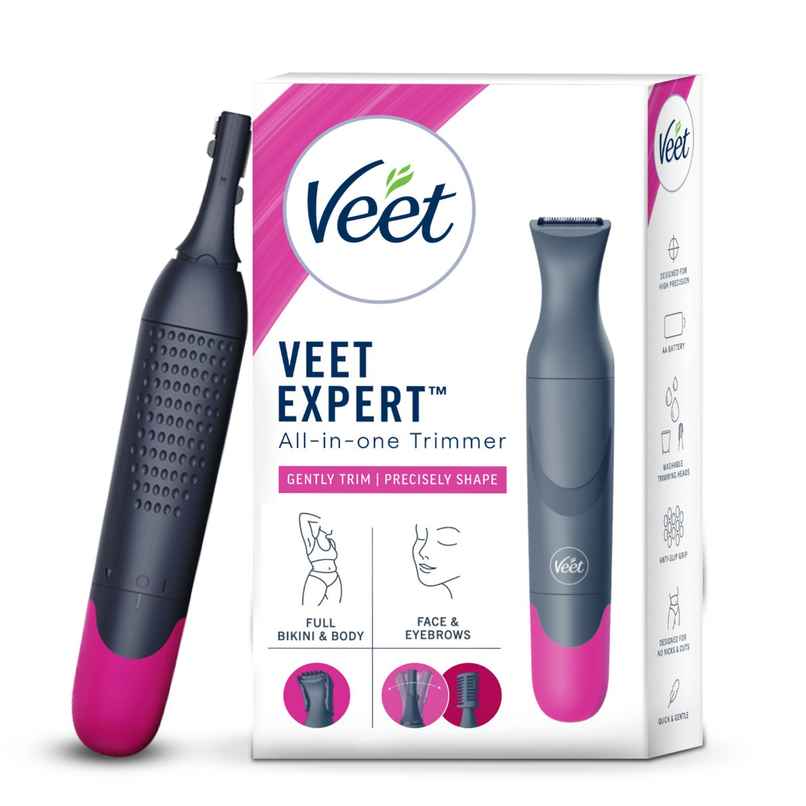 Veet Expert All-in-One Female Body Trimmer | Full Body, Bikini, Face & Eyebrow Grooming Trimmer - Black & Pink Veet Expert All-in-One Female Body Trimmer | Full Body, Bikini, Face & Eyebrow Grooming Trimmer - Black & Pink