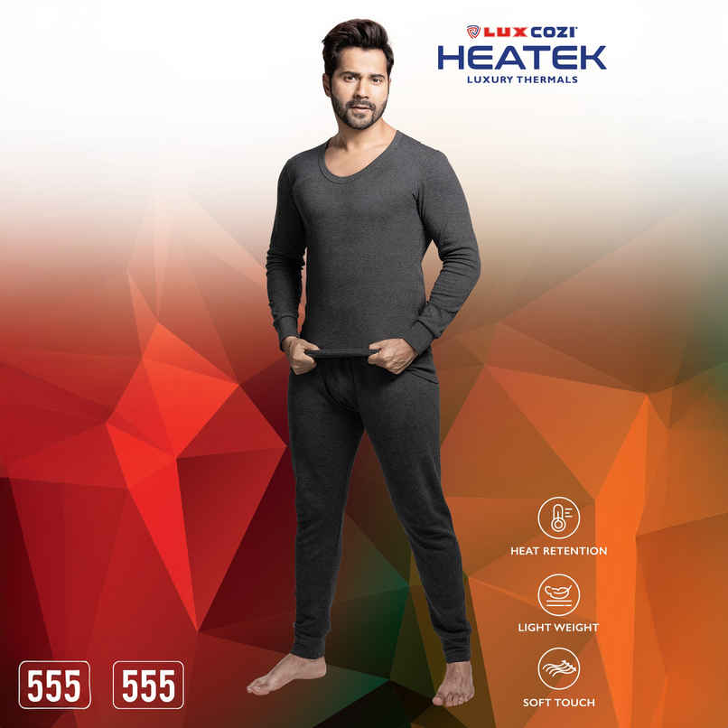 Lux Cozi Men's Heatek Thermal Comfort, Stretchable & Super Warm Set | Black Melange-100