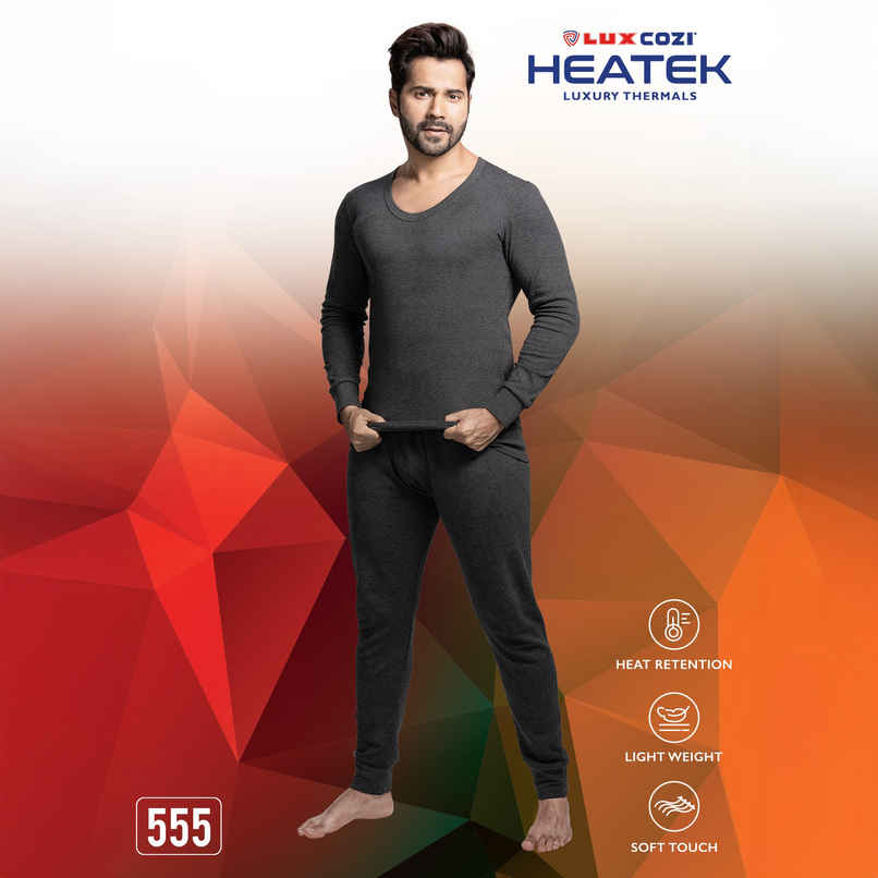 Lux Cozi Men's Heatek Thermal Comfort, Stretchable & Super Warm Set | Black Melange-90