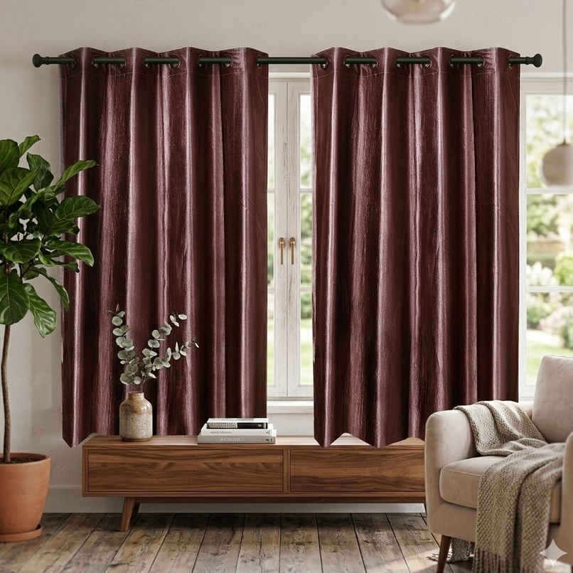 Antzco Plain Brown Window Curtain 5 ft x 4 ft | Pack of 2 | WC10