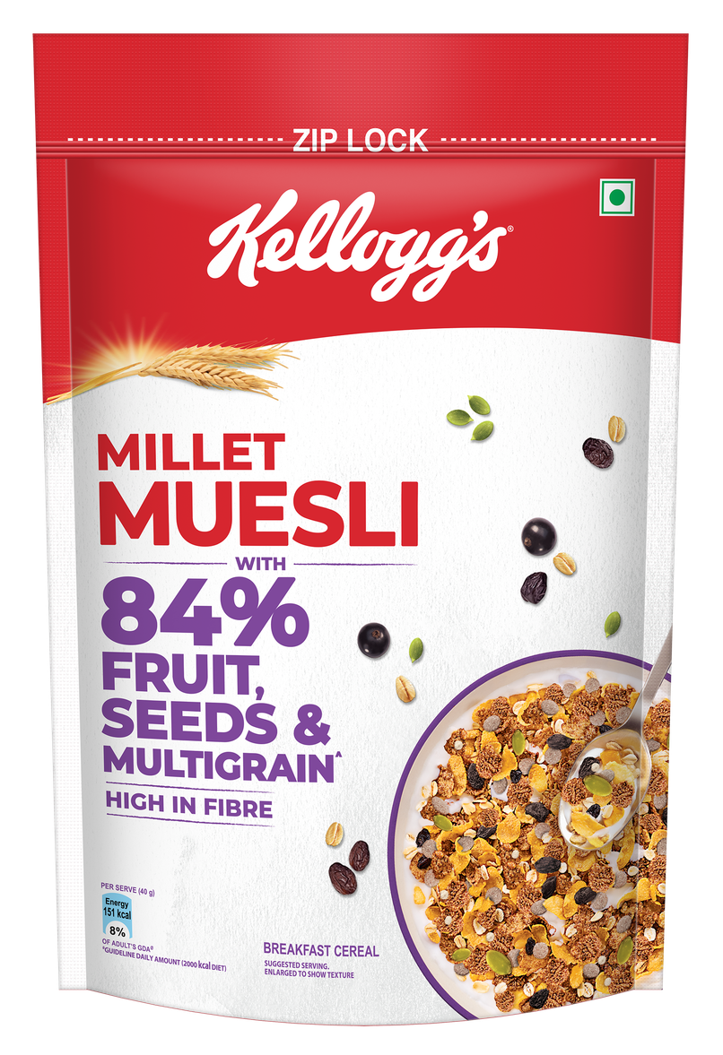 Kellogg's Millet Muesli with 84% Fruit, Seed & Multigrain 1000g | High in Fibre | Multigrain Breakfast Cereal