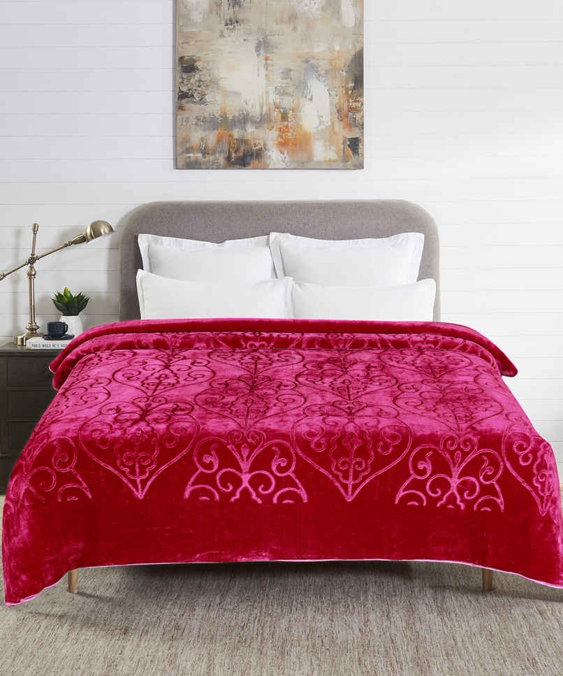 Dream Living Supersoft Luxury 400 GSM 25 KGMink Embossed Double Bed Blanket | Maroon - 220 x 230 cm