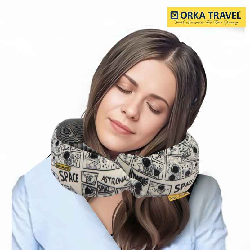 ORKA Unisex Printed Melange Neck Pillow | Black, Grey - Free Size