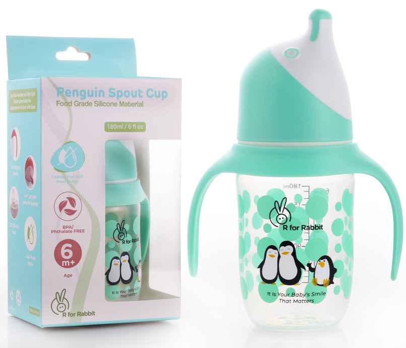 R for Rabbit Penguin Spout Sipper Cup Bottle Green