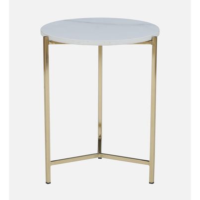Casacraft by Pepperfry Woodsworth Franz Metallic End Table With Golden Base & White Porcelain Top