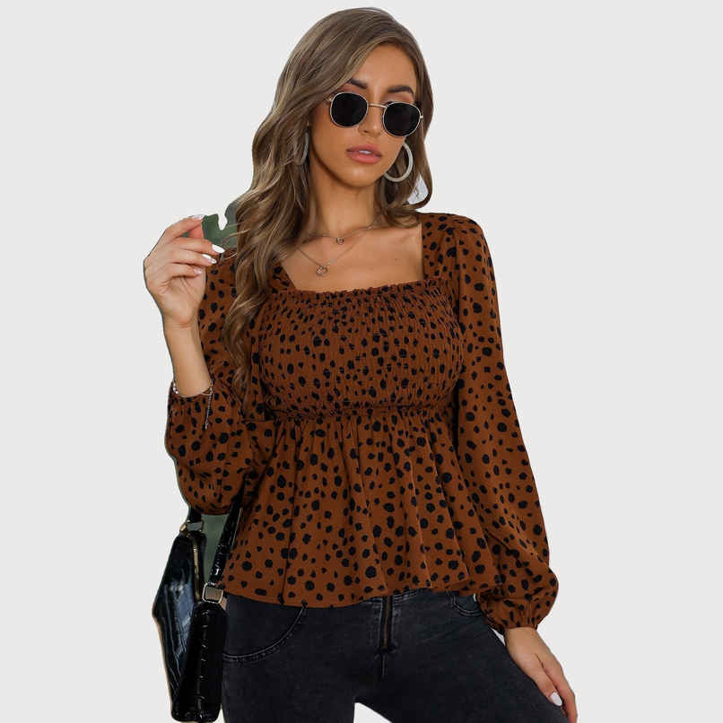 Sheetal Women's Animal Printed Square Neck Top | 5108 | Brown - L