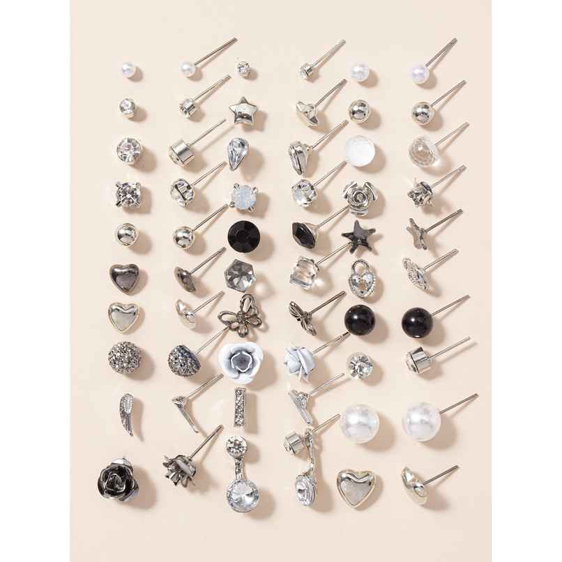 Shining Diva Fashion 30 Pairs Combo Set Crystal Pearl Earrings for Women and Girls | 14855er