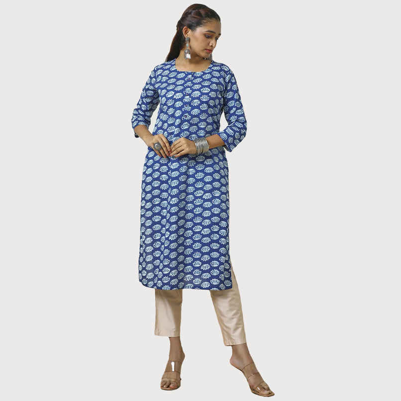 Soch Women's Indigo Cotton Abstract Print Kurta - L Soch Women's Indigo Cotton Abstract Print Kurta - L