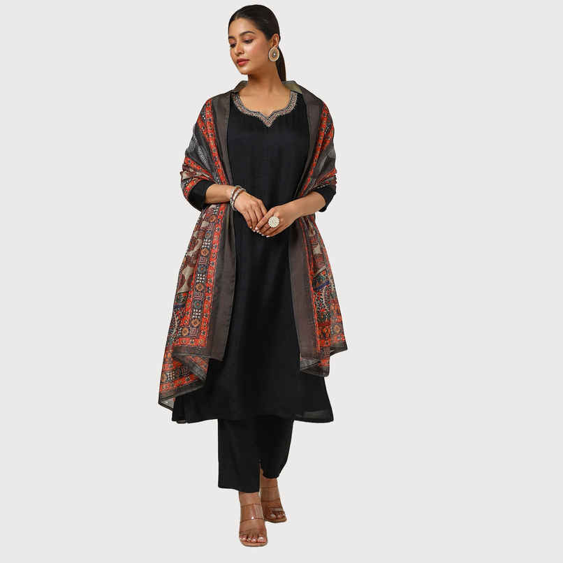 Soch Women's Black Viscose Blend Embellished Suit Set With Mirror And Cutdana M