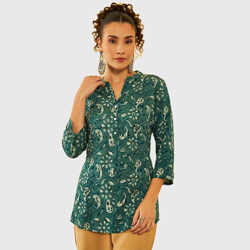 Soch Women's Green Rayon Paisley Print Tunic M Soch Women's Green Rayon Paisley Print Tunic M