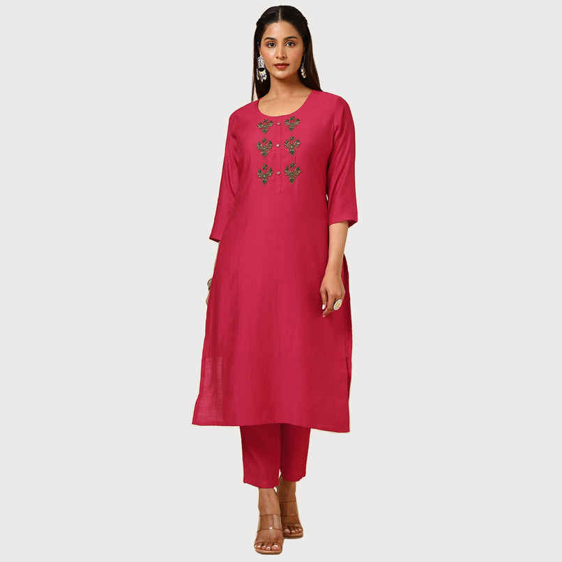 Soch Women's Red Viscose Blend Embellished Kurta Set With Cutdana | L