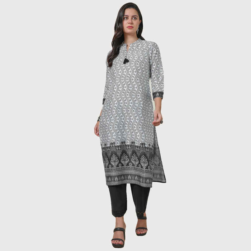 Soch Women's Off White Bandhani Print Kurta With Tassels | M