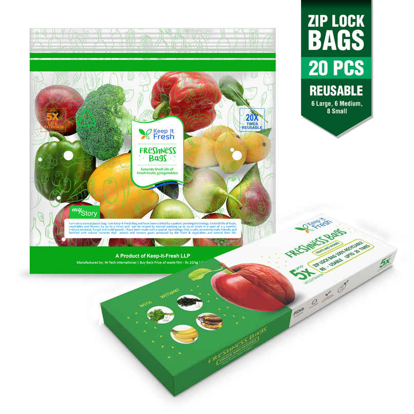KEEP IT FRESH Reusable Zip Lock Bags | 6L, 6M, 8S | Extends Shelf life of Fruits & Vegetables KEEP IT FRESH Reusable Zip Lock Bags | 6L, 6M, 8S | Extends Shelf life of Fruits & Vegetables