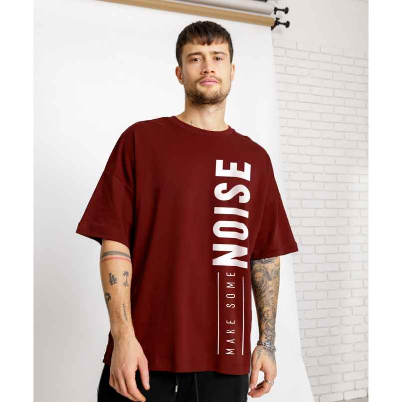 De Tees Men's Oversize T-shirt | M-OST-MAROON-MAKE-SOME-NOISE | Maroon - XL