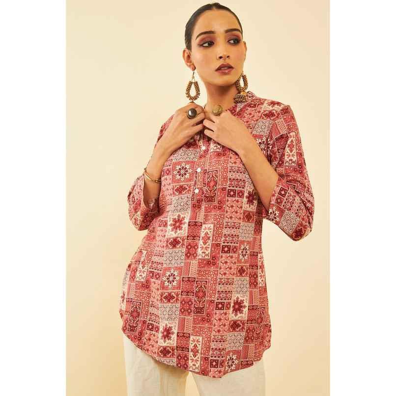 Soch Women's Brown Rayon Foil Print Tunic L Soch Women's Brown Rayon Foil Print Tunic L