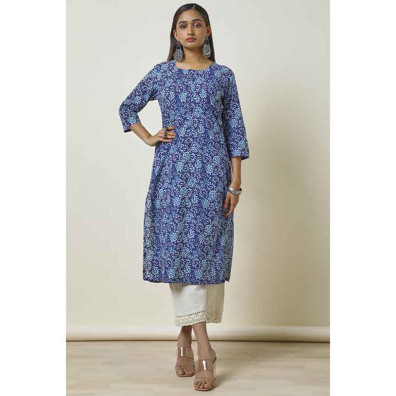 Soch Women's Indigo Cotton Abstract Print Kurta | S Soch Women's Indigo Cotton Abstract Print Kurta | S