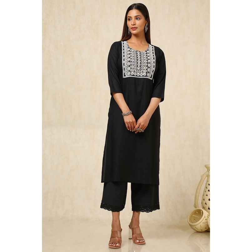 Soch Women's Black Rayon Embroidered Kurta With Sequins | M Soch Women's Black Rayon Embroidered Kurta With Sequins | M