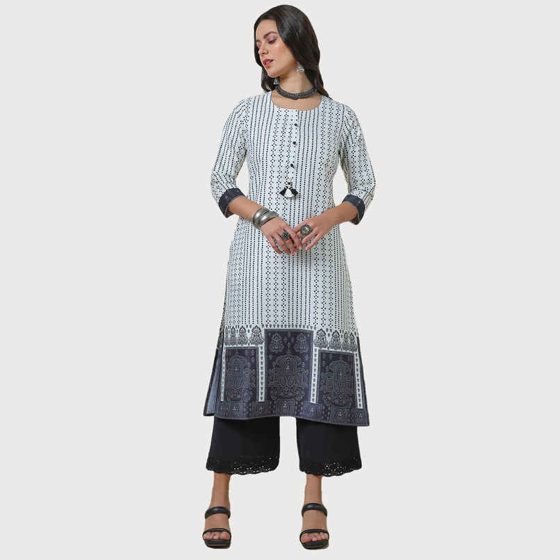 Soch Women's Off White Bandhani Print Kurta With Tassels - M Soch Women's Off White Bandhani Print Kurta With Tassels - M