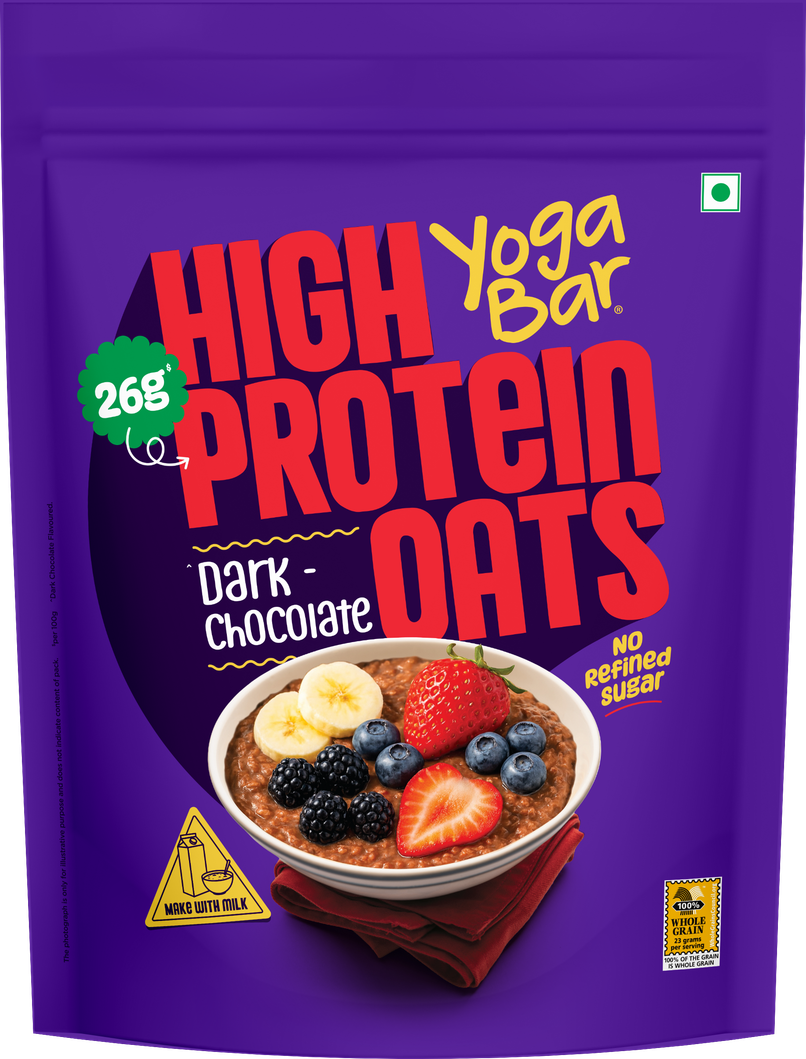 Yoga Bar High Protein Oats, No Added Sugar, Choco Almond or Dark Chocolate Whey Protein with Probiotics, High Fiber