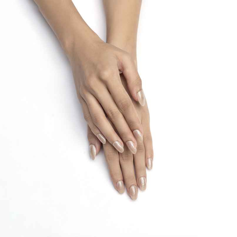 Pep Nails | Champagne | Hand Nails | Medium Round Nude | Glossy Glitter Press On Nails | 24 Tips