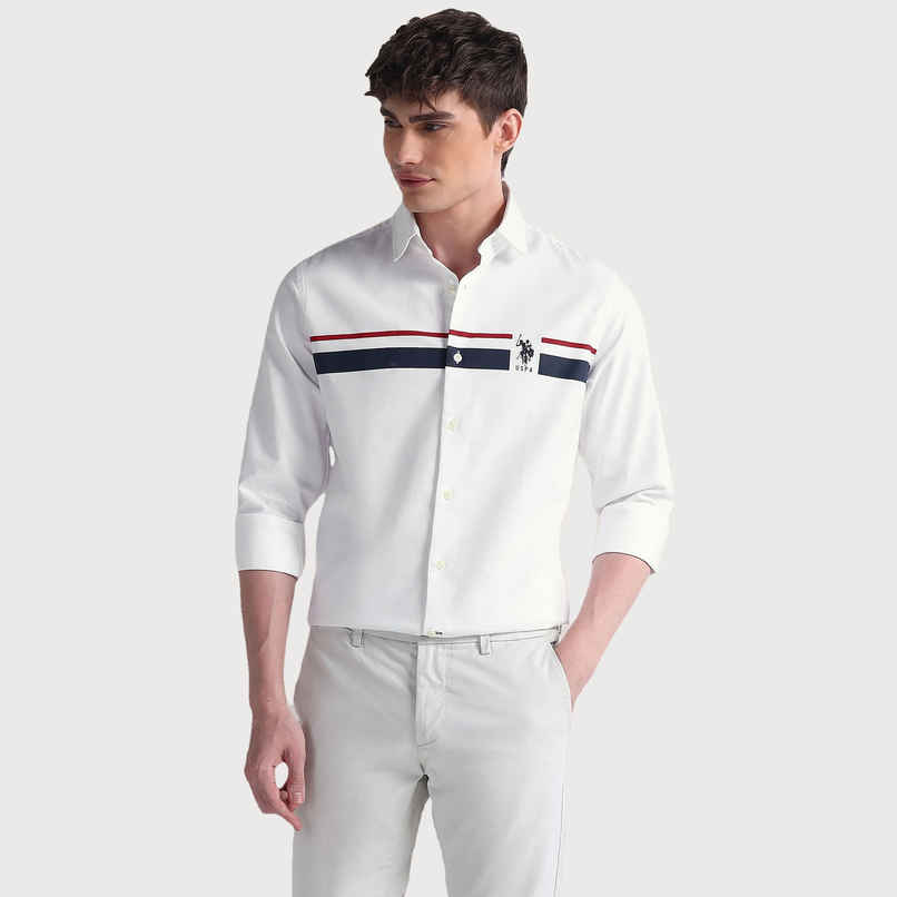 U.S. Polo Assn. Men's Semi-Cutaway Collar Long Sleeve Shirt | White - S U.S. Polo Assn. Men's Semi-Cutaway Collar Long Sleeve Shirt | White - S