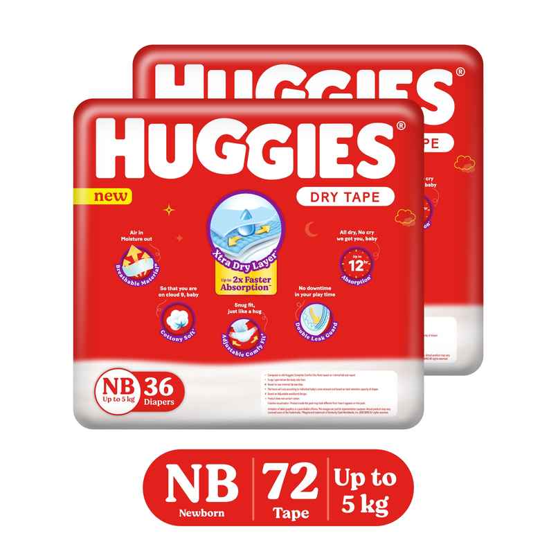 Huggies Dry Baby Diapers | Taped Style | XS | 72 pcs