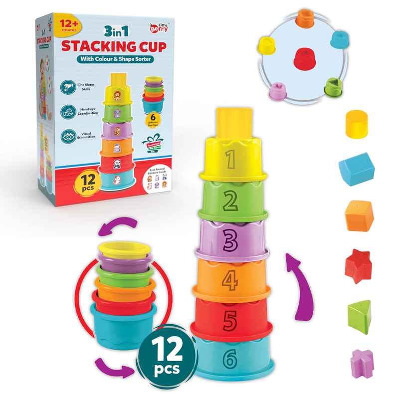 Little Berry 3-In-1 Stacking Cups Game Set For Kids | Infant Activity Baby Toy | Lb71