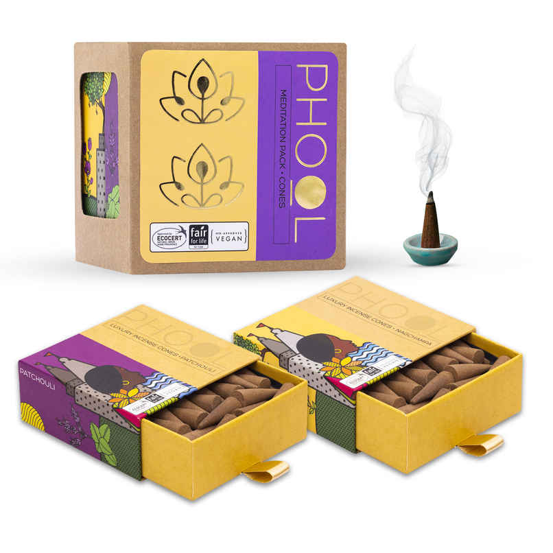 Phool Meditation Pack - Nagchampa & Patchouli Dhoop Cones Phool Meditation Pack - Nagchampa & Patchouli Dhoop Cones