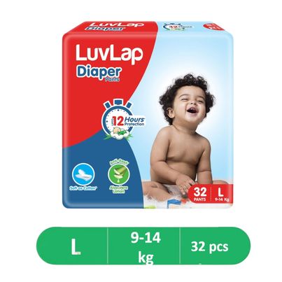 LuvLap Baby Diapers | Pant Style | L | 32 pcs
