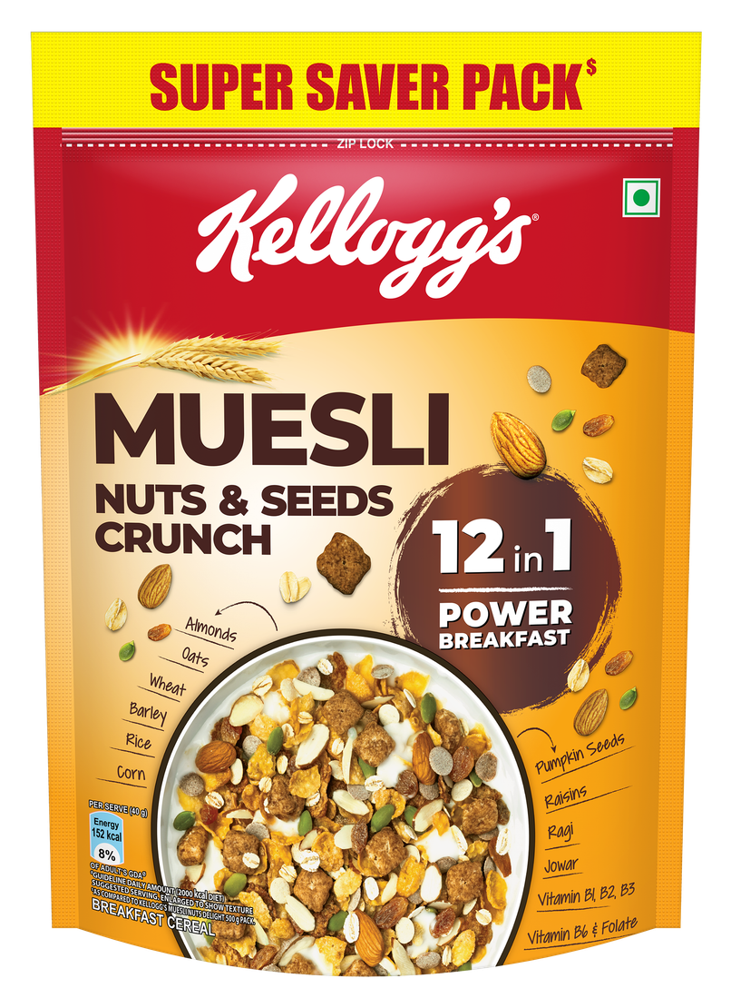 Kellogg's Muesli Nuts and seeds crunch | 12-in-1 Power Breakfast | No Maida | High in Fiber Kellogg's Muesli Nuts and seeds crunch | 12-in-1 Power Breakfast | No Maida | High in Fiber