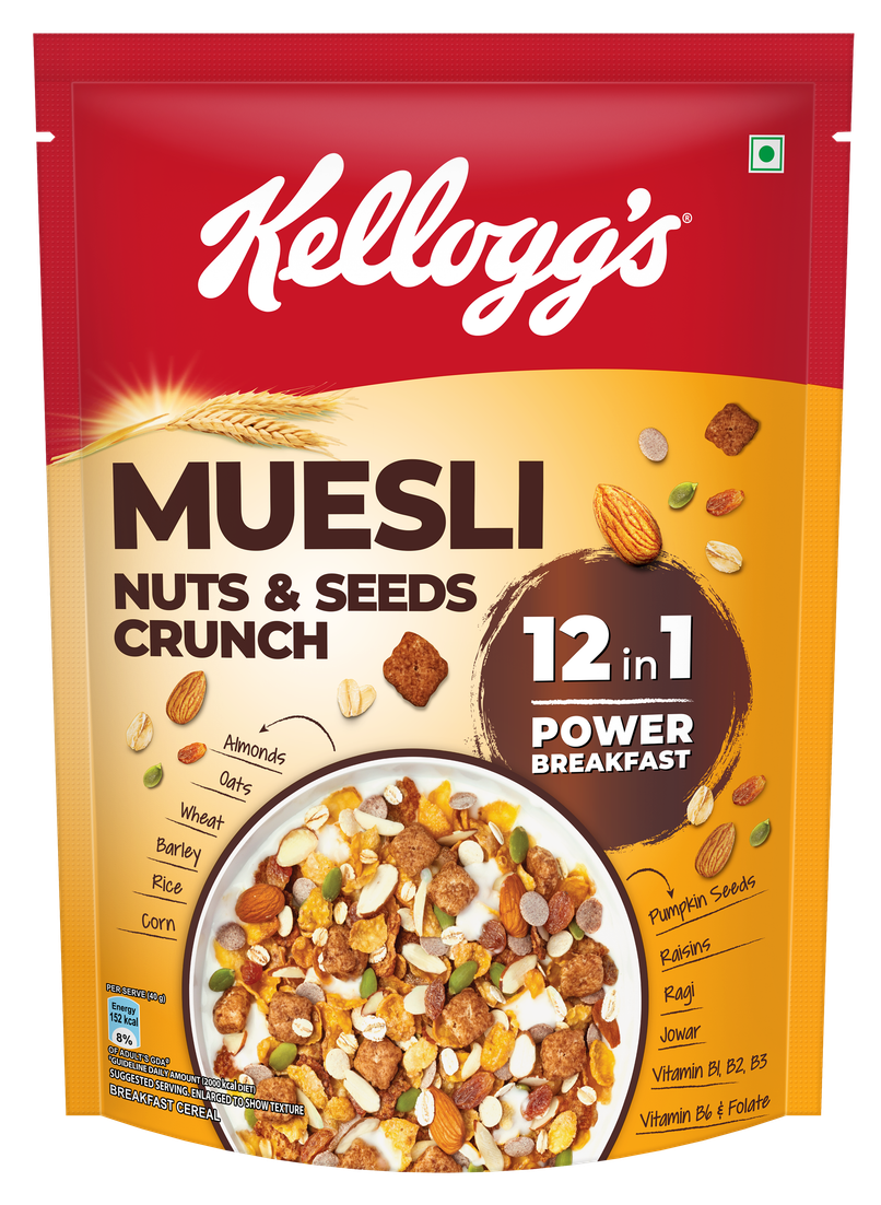 Kellogg's Muesli Nuts and seeds crunch | 12-in-1 Power Breakfast | No Maida | High in Fiber Kellogg's Muesli Nuts and seeds crunch | 12-in-1 Power Breakfast | No Maida | High in Fiber