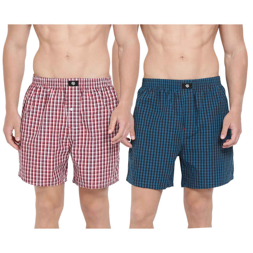 Onn Lightweight & Breathable Cotton Checkered Shorts | Multicolor | Size S | Pack Of 2