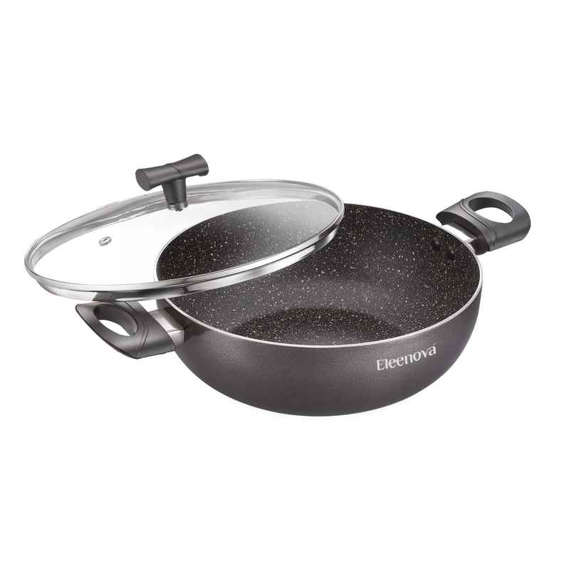 Eleenova Aspire Non | Stick Cookware | Kadai With Glass Lid 26 Cm