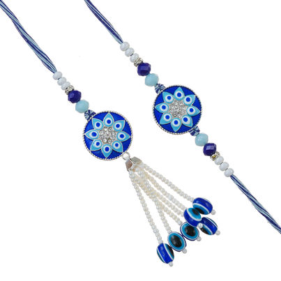 Bhaiya Bhabhi Floral Evil Eye Designer Lumba Rakhis for Bhaiya and Bhabhi (eCraftIndia) Set of 2 Bhaiya Bhabhi Floral Evil Eye Designer Lumba Rakhis for Bhaiya and Bhabhi (eCraftIndia) Set of 2